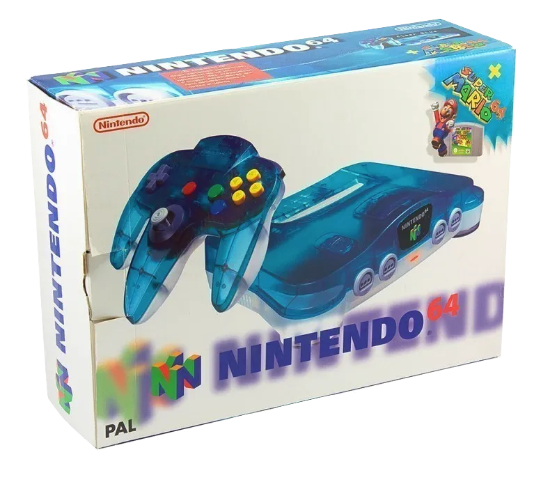 Nintendo 64 Console Clear Blue / White (without Mario 64) No Box (BRUKT VARE)