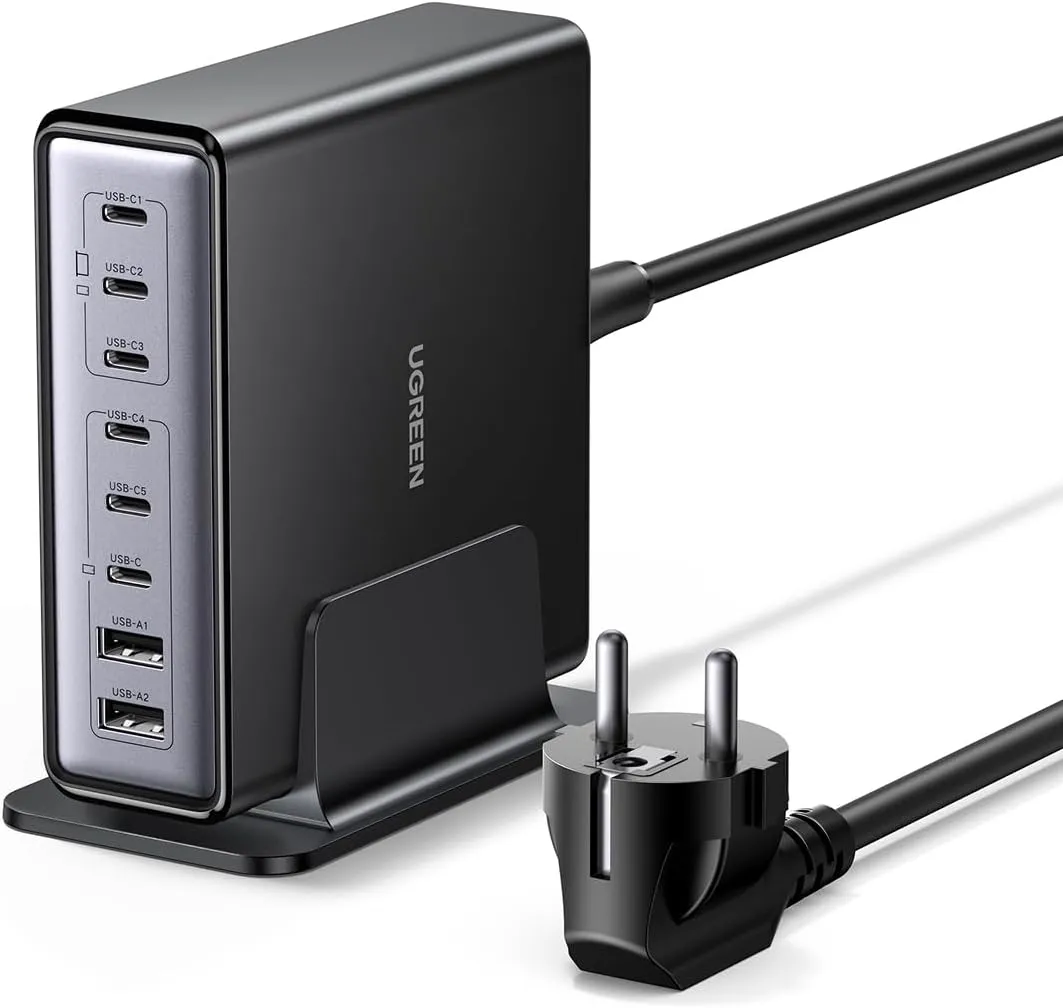 UGREEN Nexode 200W GaN USB C Ladestasjon, 8-Port Bordlader med PD 100W