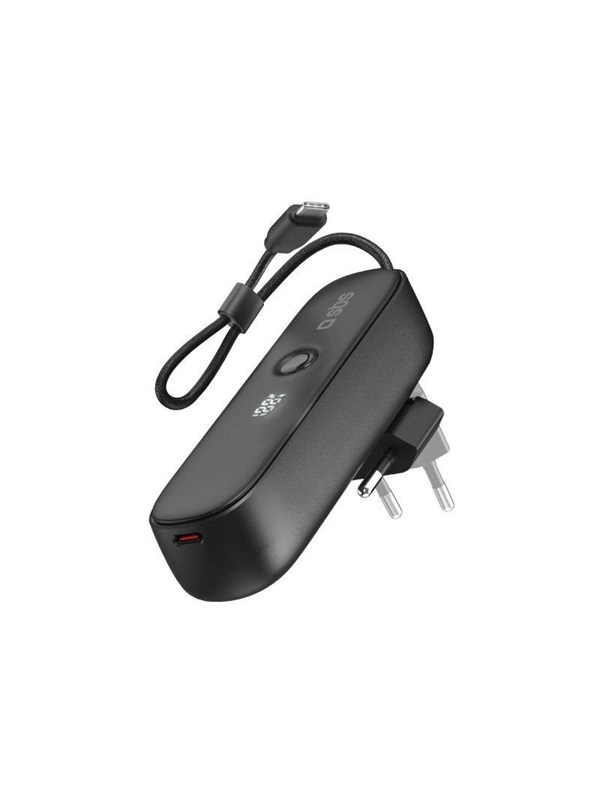 SBS Hybrid PD 20W 5000mAh Power Bank with Built-in Cable and Foldable Plug - Black Nødlader - Svart - 5000 mAh