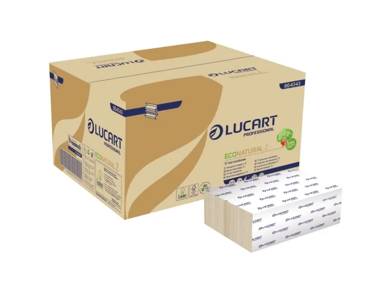 Håndklær, Lucart T3 Natural, 2-lags, Z-brettet, 24x22,5 cm, 8 cm, ubleket, resirkulert papir - (15 pakker x 200 ark)