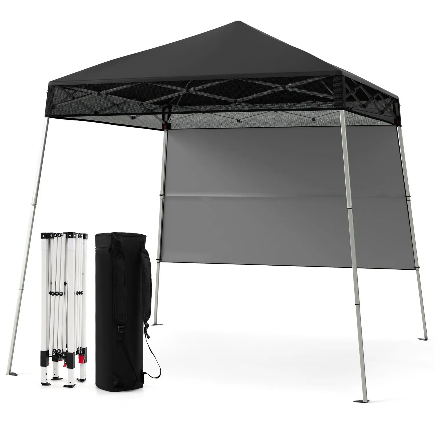 Justerbart 2x2m pop-up lysthus med sidevegg, svart