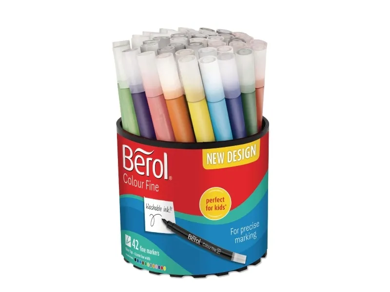 Fibertusjer Berol Colourfine, assorterte farger, 42 stk.