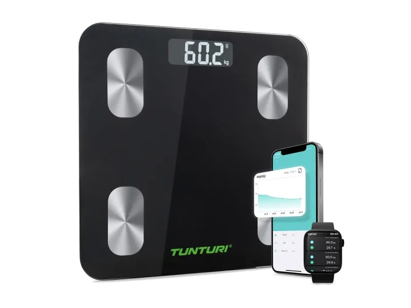 Tunturi 14TUSSP001, Elektronisk personvekt, 180 kg, 100 g, Sort, Sølv, kg/lb, firkant