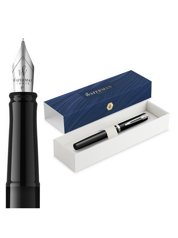 Waterman Impression Black Lacquer P.T. Fountain pen M Blue ink