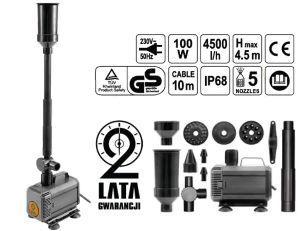 Flo fontene-pumpe 100W 4500 L/H H=4,5 m 5 dysesett 1" tilkobling 79933