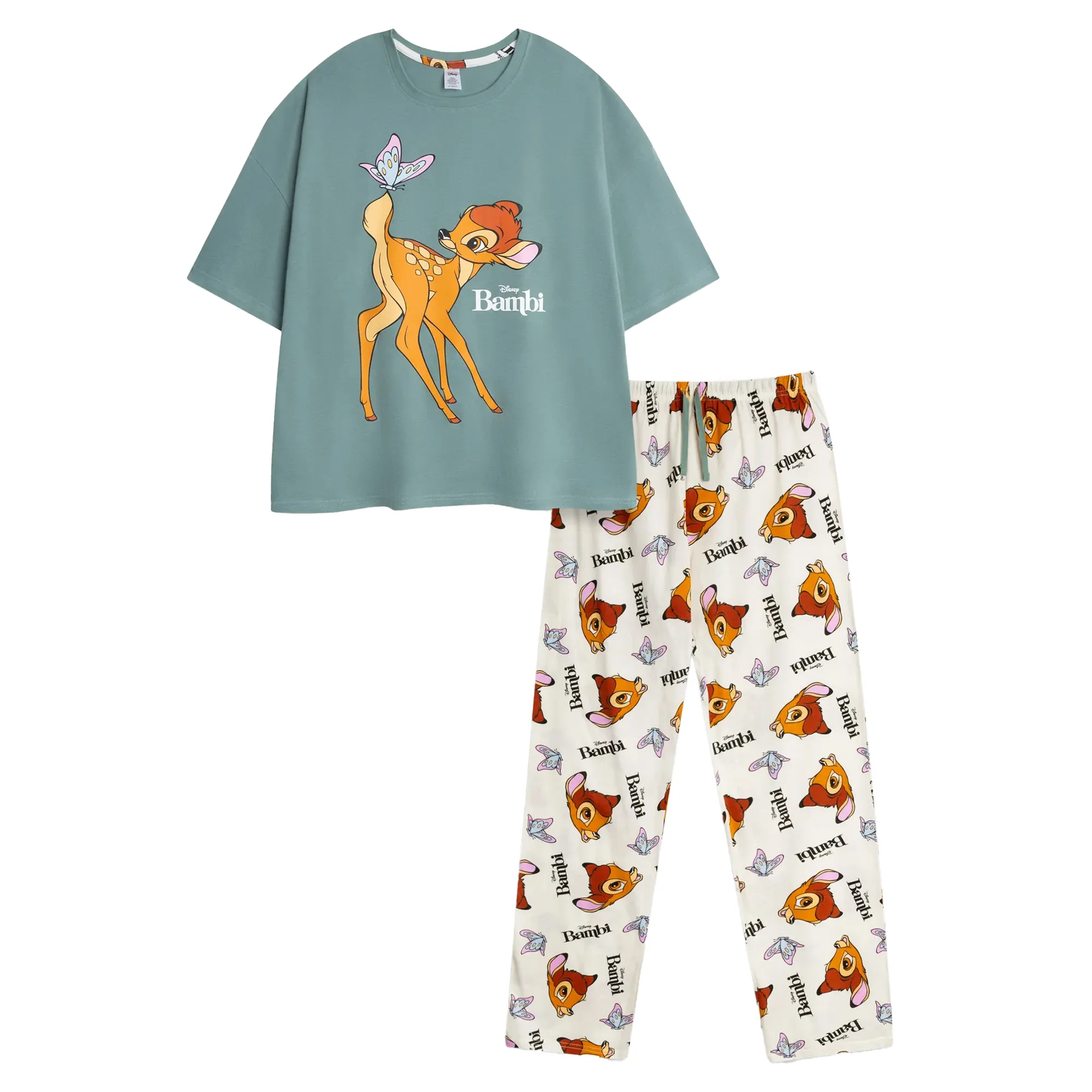 Bambi Womens/Ladies Logo Short-Sleeved Long Pyjama Set