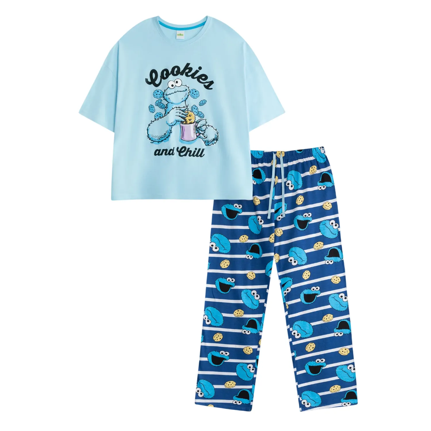 Sesame Street Womens/Ladies Cookie Monster Short-Sleeved Long Pyjama Set
