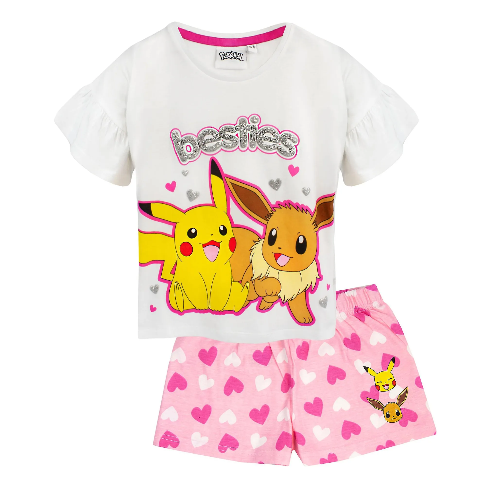 Pokemon Girls Besties Pikachu & Eevee Frill Short Pyjama Set
