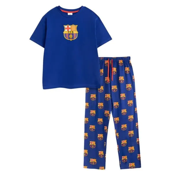 FC Barcelona Mens Crest Short-Sleeved Long Pyjama Set