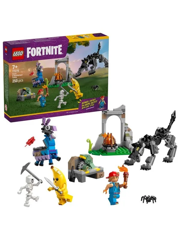 LEGO FORTNITE 77075 Peely og Sparkplug slår leir på sletten