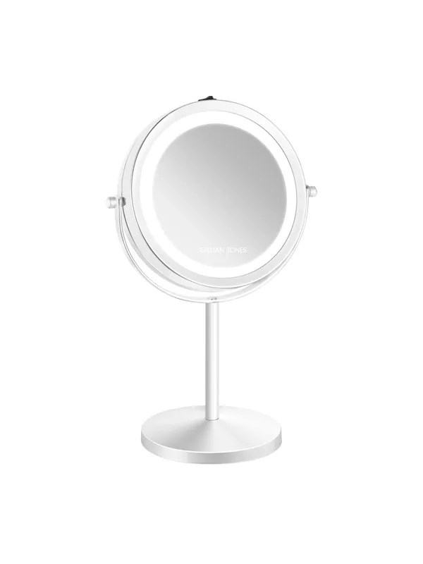 Gillian Jones Double-Sided Wall Mirror in White with LED Light - x1/x10 Magnification
