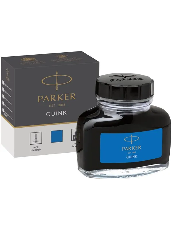 Parker Fountain Pen Ink Bottle | Washable Blue QUINK Ink | 57 ml Fountain Pen Refill