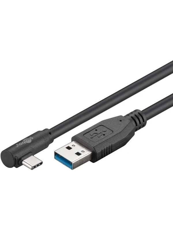 Pro USB-A <-> USB-C - 90° - 3m - USB 3.2 Gen 1 - Svart