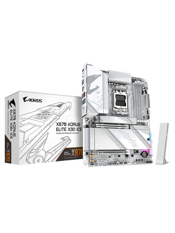 GIGABYTE X870 AORUS ELITE X3D ICE Hovedkort - AMD X870 - AMD AM5 socket - DDR5 RAM - ATX