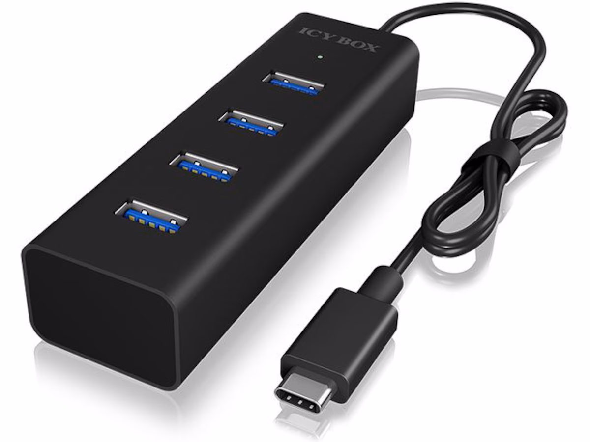 ICY BOX Type-C® til 4-ports USB 3.0 Type-A Hub, aluminiumsdeksel