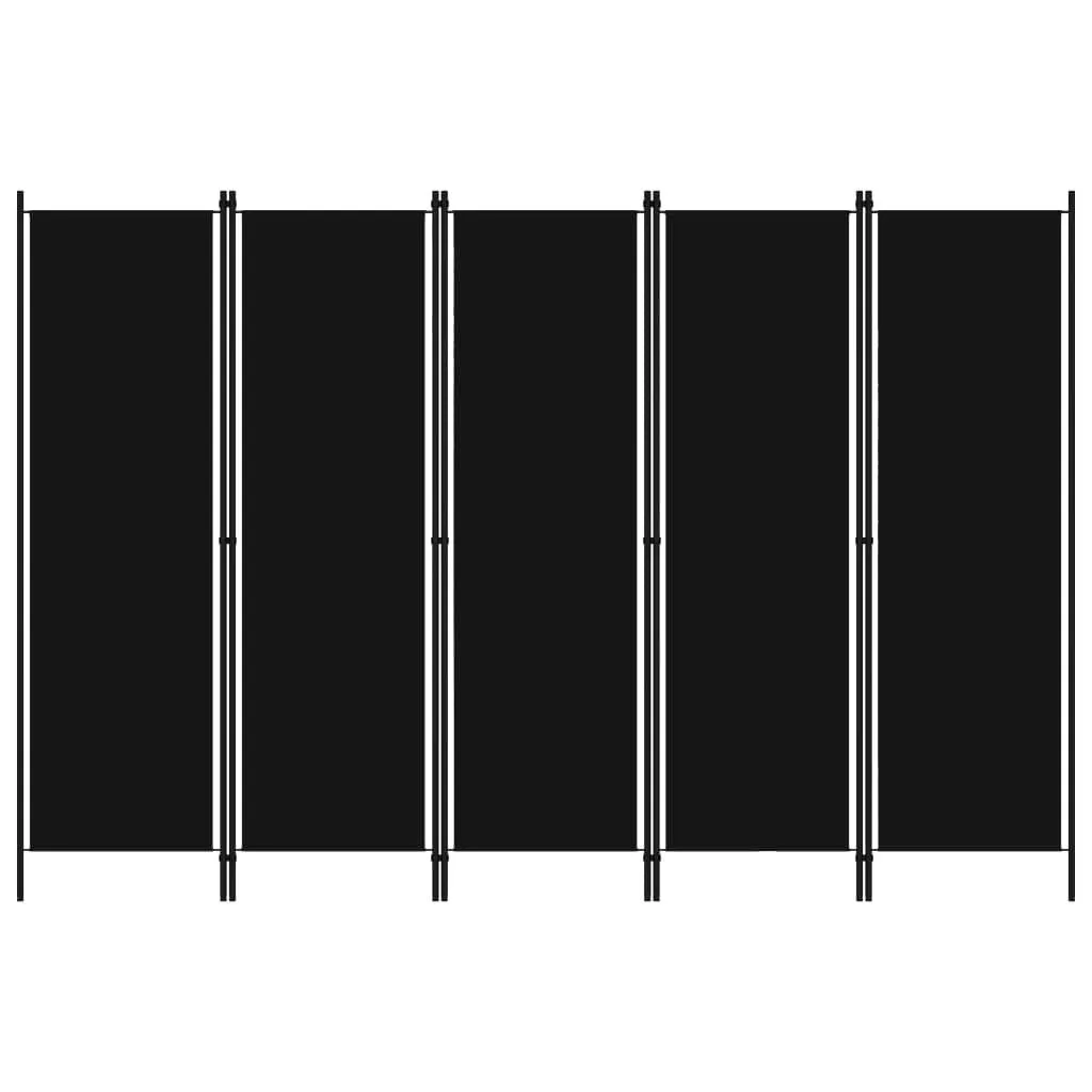 vidaXL Romdeler med 5 paneler svart 250x180 cm