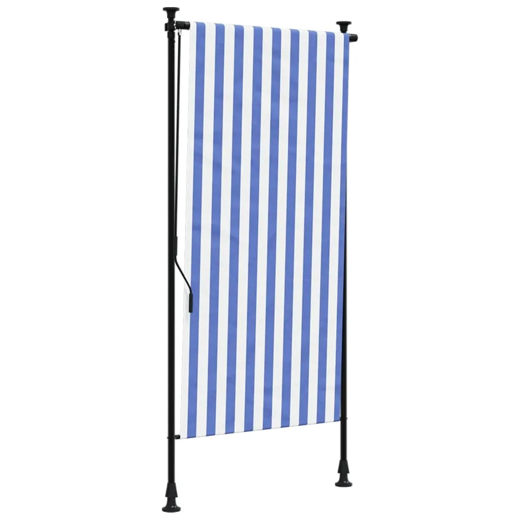 vidaXL Utendørs rullegardin blå og hvit 120x270 cm stoff og stål