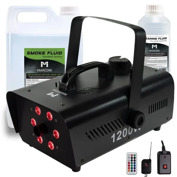 Marconi 1200W 6 LED røykmaskin pakke