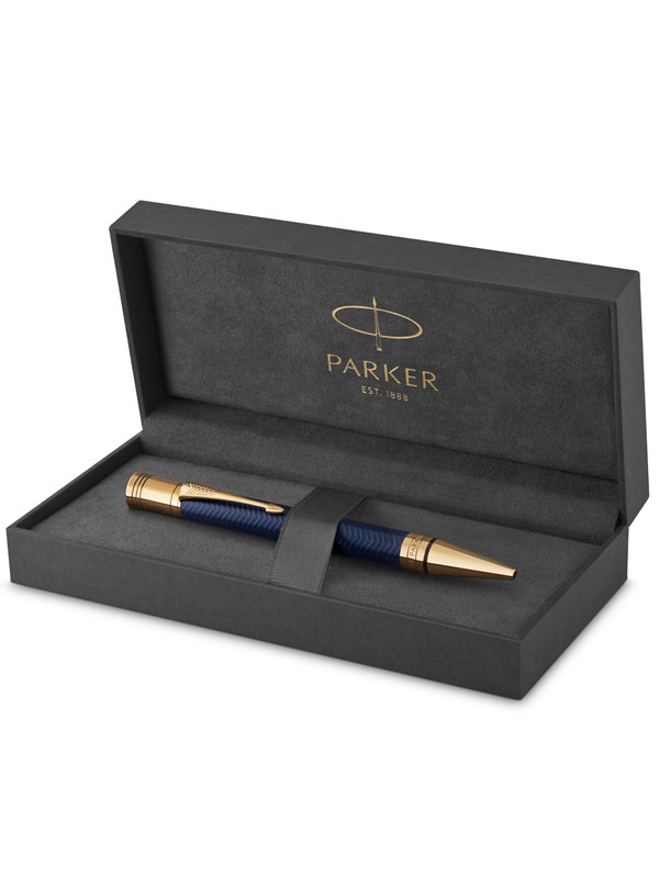Parker Duofold Ballpoint Pen | Prestige Blue Chevron | Medium Point Black Ink Refill | Premium Gift Box