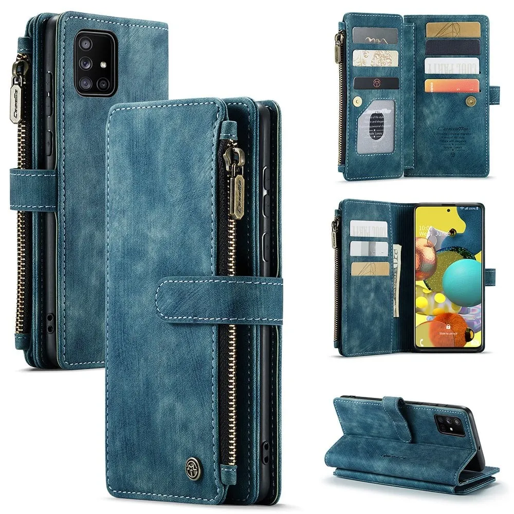 CaseMe telefonetui med glidelås og lommebok for Samsung Galaxy A51 - Blå