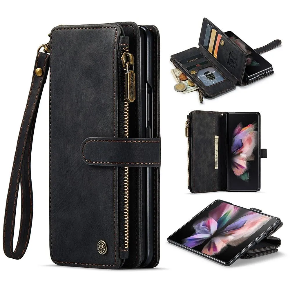 Samsung Galaxy Z Fold 3 CASEME Retro lær lommebok - deksel Svart