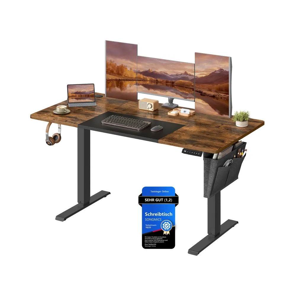 Elektrisk høydejusterbart skrivebord, 120x60x72-120 cm, brun svart