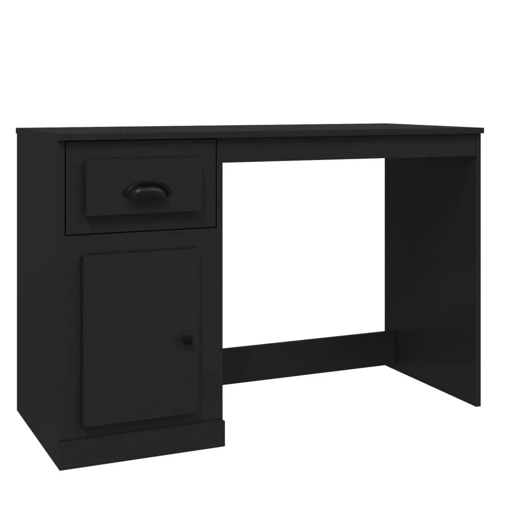 vidaXL Skrivebord med skuff svart 115x50x75 cm konstruert tre