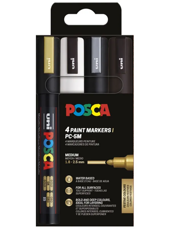 POSCA marker sæt PC-5M 4 ass. farver g-s-s-h