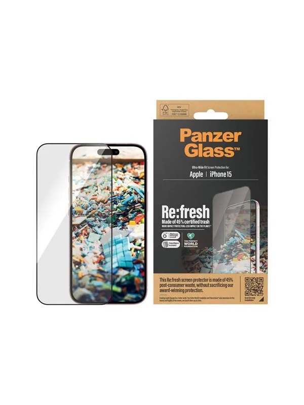 PanzerGlass Re:fresh Screen Protector iPhone 15 | Ultra-Wide Fit w. EasyAligner