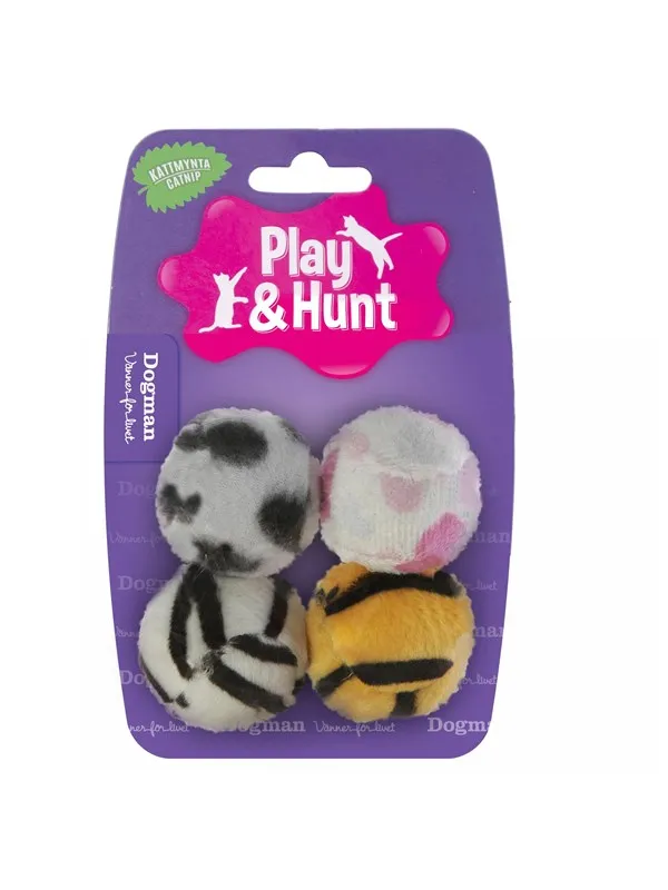Dogman Cat Toy Plush Covered Ball 4cm (4-Pack Assorted)