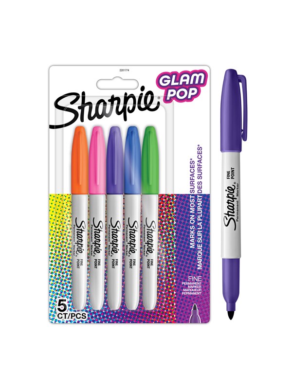 Sharpie Glam Pop Permanente Markører | Fin spids for fede detaljer | Assorterte livlige farger | 5 markeringspenne