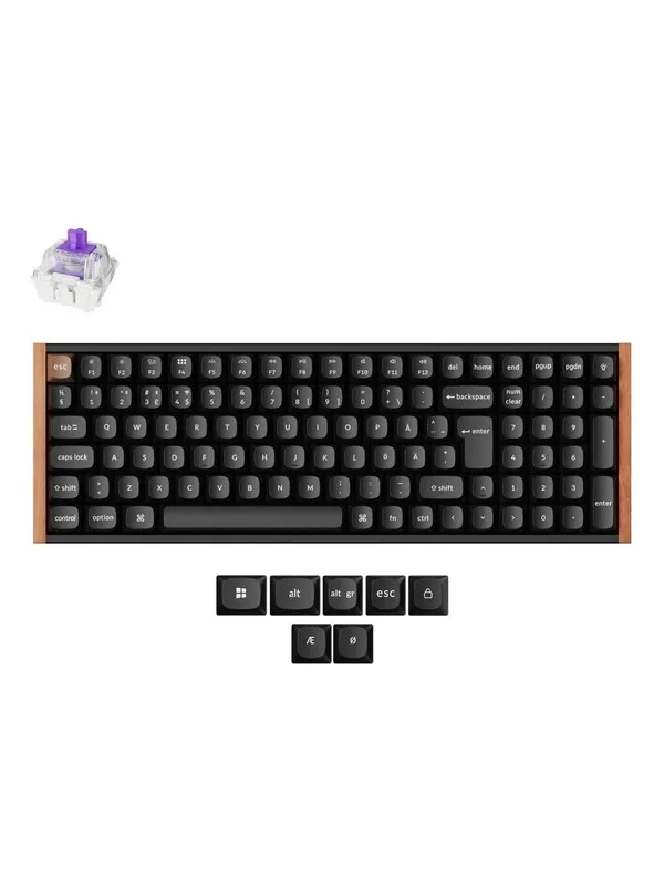 Keychron K4 HE SE (Wood) - Wireless Tri-Mode Hot Swap QMK Gateron 2.0 Purple Magnetic (Hall Effect) - Gamingtastatur - Nordisk - Svart