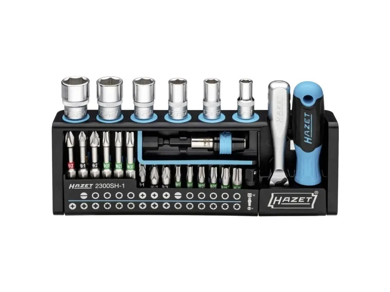 Hazet SmartHolder 2300SH-1, socket- og bitssett 1/4" sort, 39 deler (inkl. fin-tannet reversibel skralle)