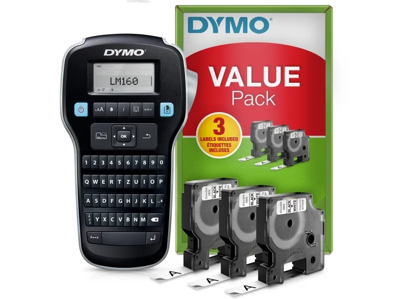 DYMO LabelManager 160 Valuepack, QWERTZ, D1, Trermisk overføring, 160 x 160 DPI, 12 mm/sek, Svart, Sølv