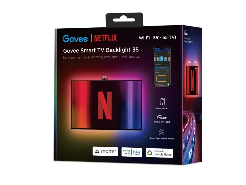 Govee Smart TV-bakgrunnsbelysning 3S – 55–65" TV