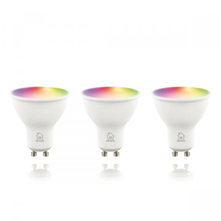 DELTACO SMART HOME LED-lampa, 3-pack, GU10, WiFI 2,4GHz, 5W, 470lm, dimbar, 220-240V, RGB