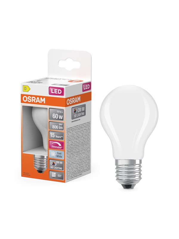 Osram LED-lyspære LED Comfort standard frosted 806lm 5.8W/940 (60W) dimmable E27