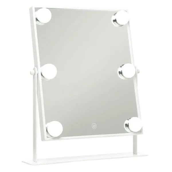UNIQ sminkespeil med belysning 6 LED - hollywood speil - sminkespeil -sminkespeil med lys - hvit - dimbar med tre lysmoduser