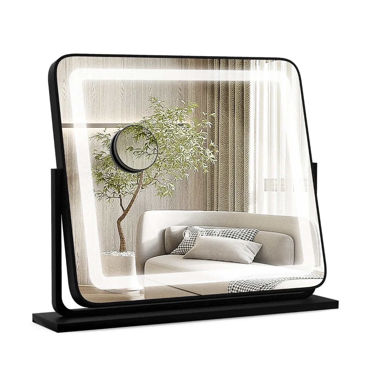 Bord LED opplyst speil sminkespeil med lys 56 x 12 x 48 cm Svart
