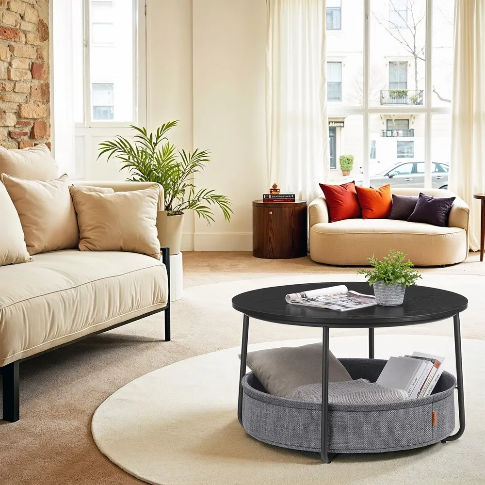 Rundt salongbord, 75x75x45 cm, Svart