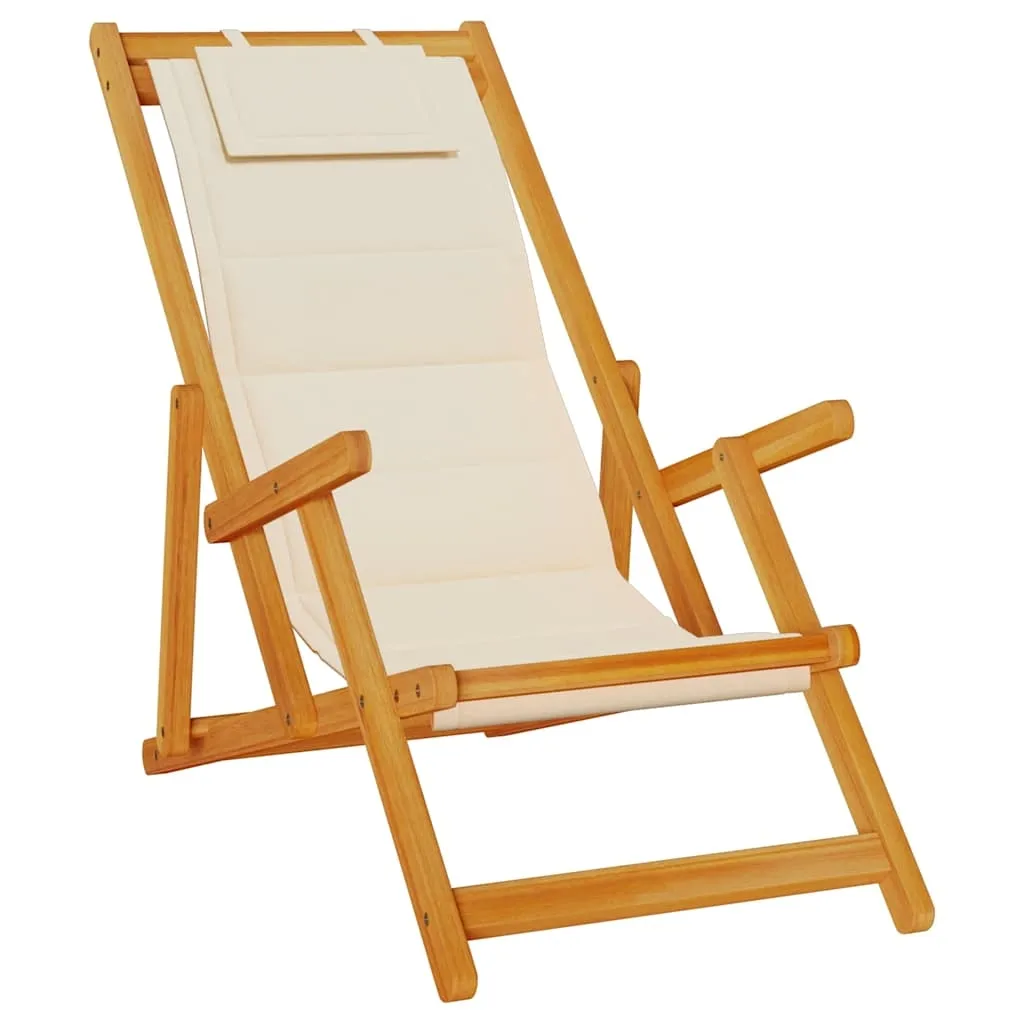 vidaXL Sammenleggbar strandstol med armlener krem akasietre tekstil