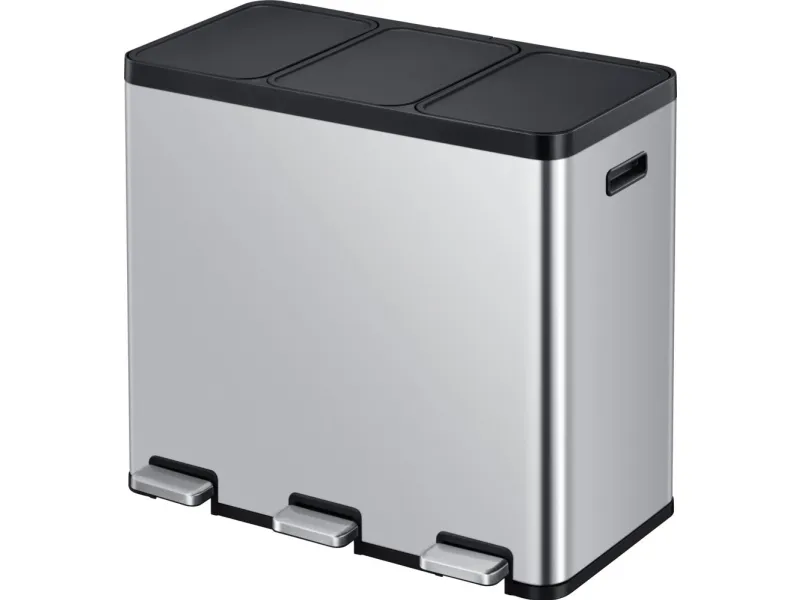 Pedalbøtte, EKO Essential, matt stål, rustfritt stål, 3-roms, 3x20 l, innerbøtter i plast, myklukking, fingeravtrykksfri