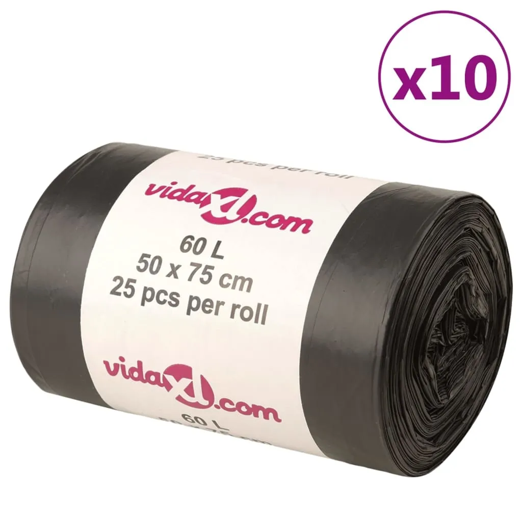 vidaXL Søppelposer 250 stk svart 60 L