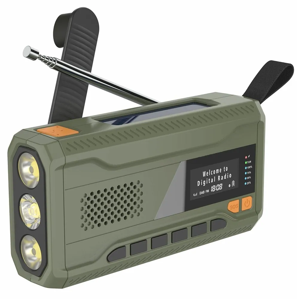 Solenergi håndsveiv DAB FM - radio lommelykt 4500mAh strømbank