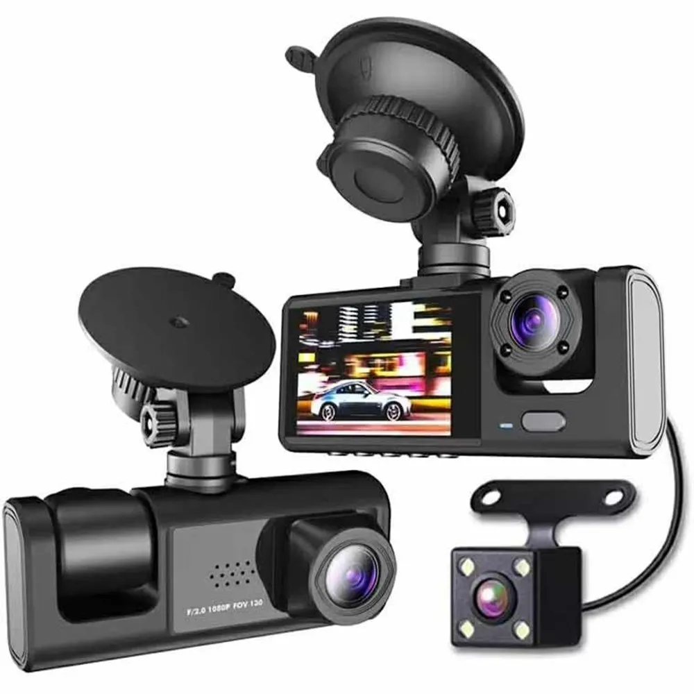 WIFI bildashkamera HD 1080P foran/innvendig/bak 3 linser bil-DVR parkeringsopptaker