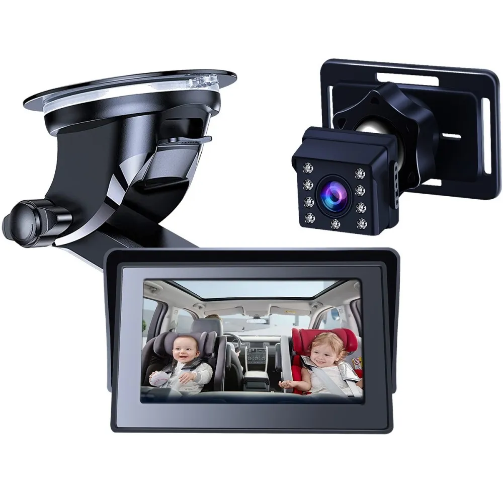 4,3" HD 1080P bilmonitorkamera for bakovervendt babysete vidvinkel infrarødt kamera