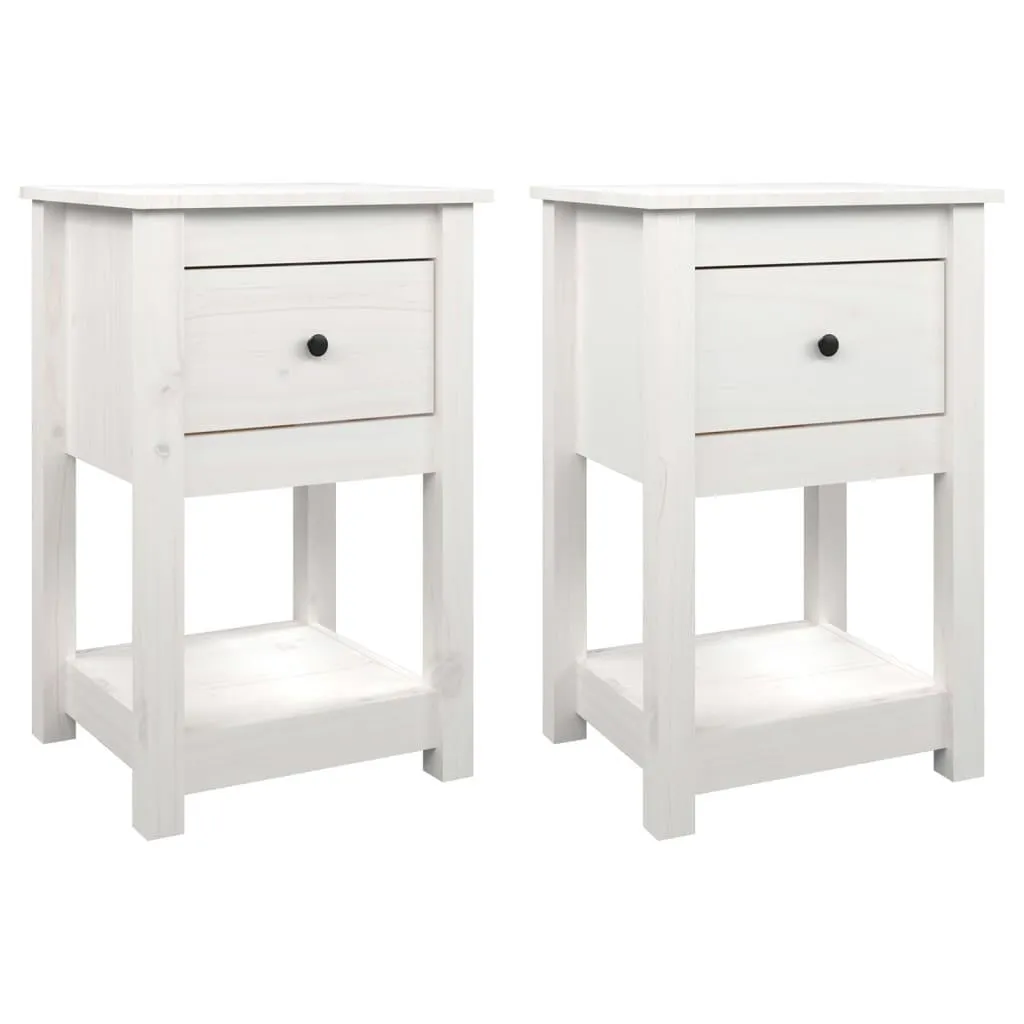 vidaXL Nattbord 2 stk hvit 40x35x61,5 cm heltre furu
