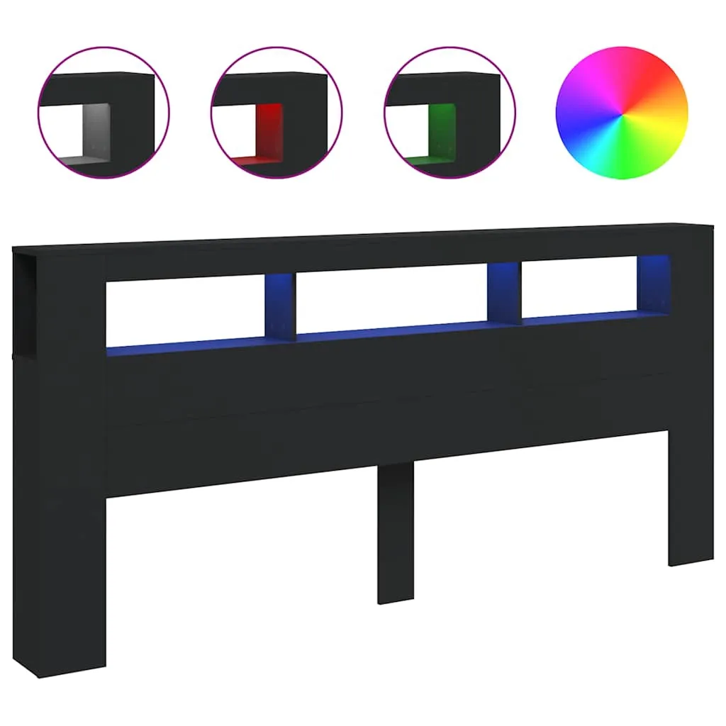 vidaXL Sengegavl med LED svart 220x18,5x103,5 cm konstruert tre