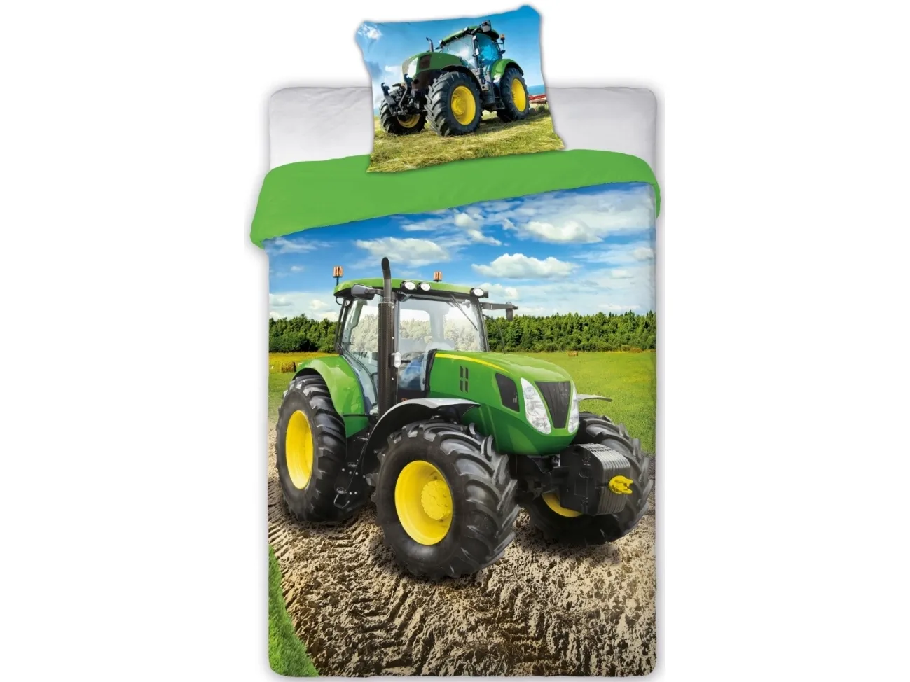 Grøn traktor Sengetøj 140x200 cm - 100 procent bomuld