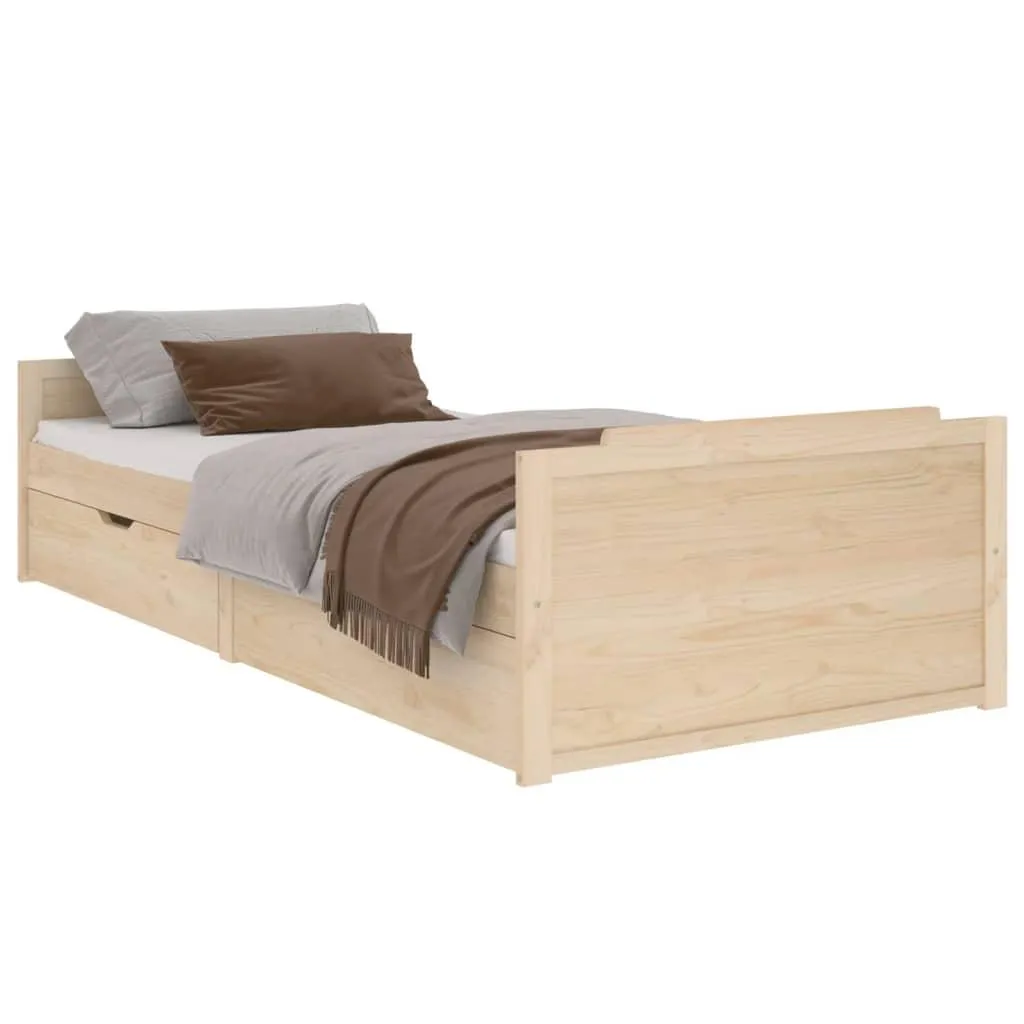 vidaXL Sengeramme med skuffer heltre furu 90x200 cm